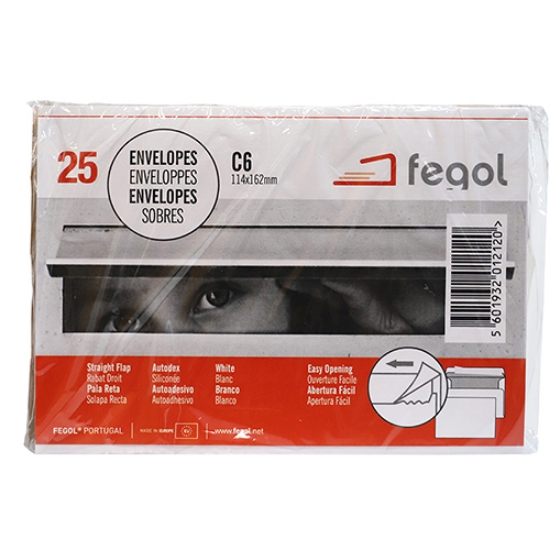 Picture of PACK 25 ENVELOPES C6 114X162MM BRANCO 90GR ADESIVOS FEGOL