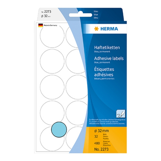 Picture of ETIQUETAS HERMA A5 REDONDAS 32MM AZUL CLARO REF.2273 (32FOLHAS/480UNI)